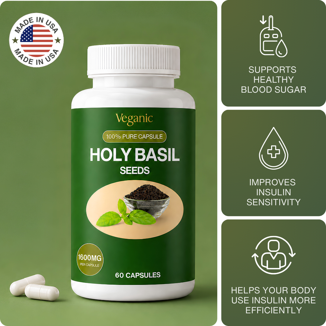 Stable Blood Sugar, More Energy, Less Cravings — Holy Basil Seed Capsules | Herbal Blood Sugar Support