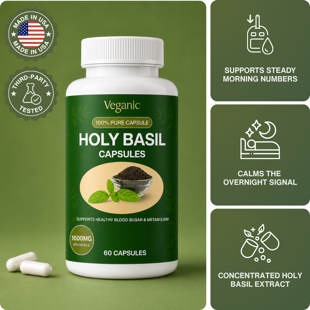 Holy Basil Capsules — Overnight Blood Sugar Support for Steady Morning Numbers