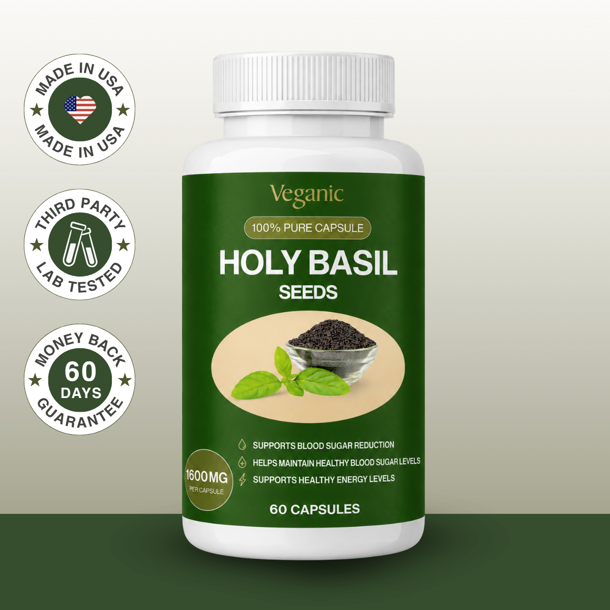 Stable Blood Sugar, More Energy, Less Cravings — Holy Basil Seed Capsules | Herbal Blood Sugar Support