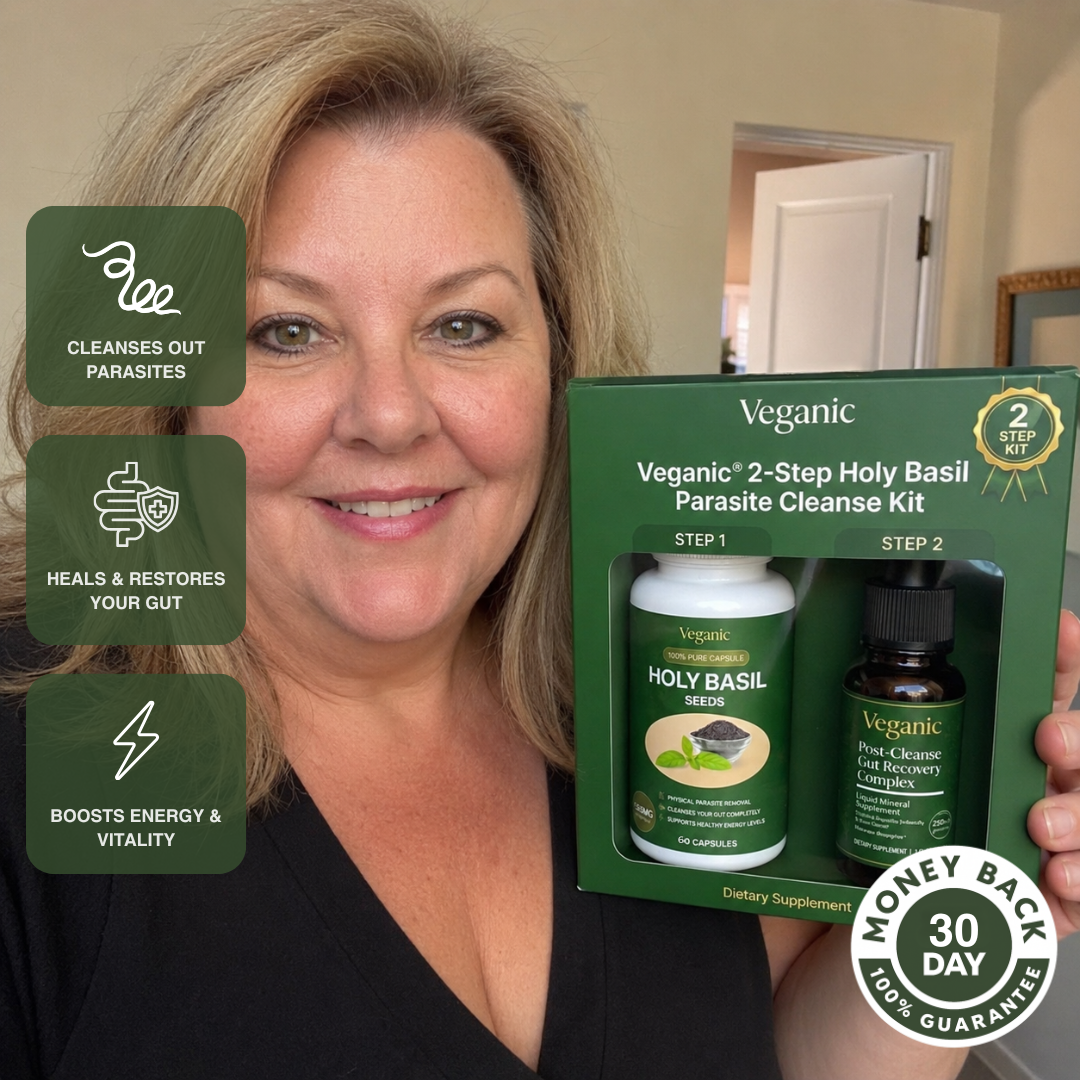 Less Bloating, More Energy, Healthier Gut - Veganic® 2-Step Holy Basil Parasite Cleanse Kit Offer