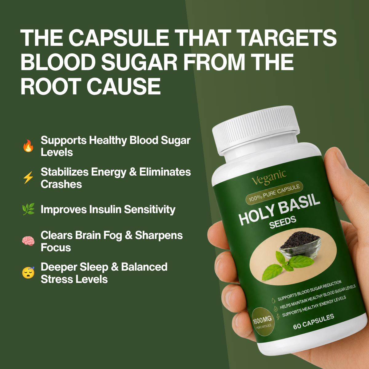 Stable Blood Sugar, More Energy, Less Cravings — Holy Basil Seed Capsules | Herbal Blood Sugar Support