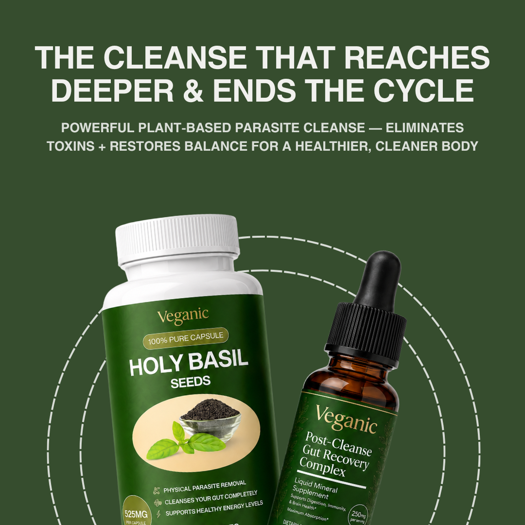 Less Bloating, More Energy, Healthier Gut - Veganic® 2-Step Holy Basil Parasite Cleanse Kit Offer