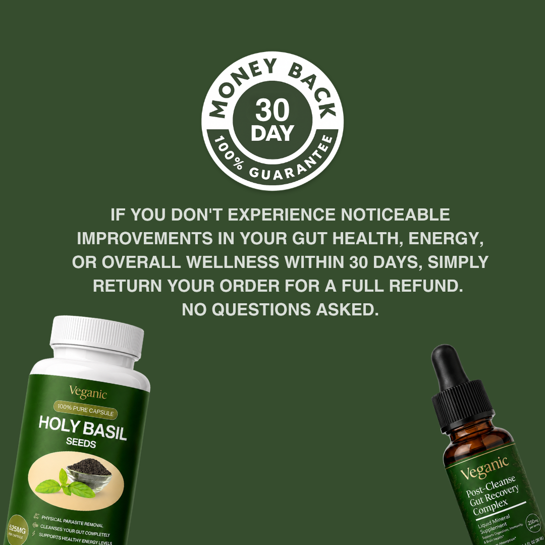 Less Bloating, More Energy, Healthier Gut - Veganic® 2-Step Holy Basil Parasite Cleanse Kit Offer