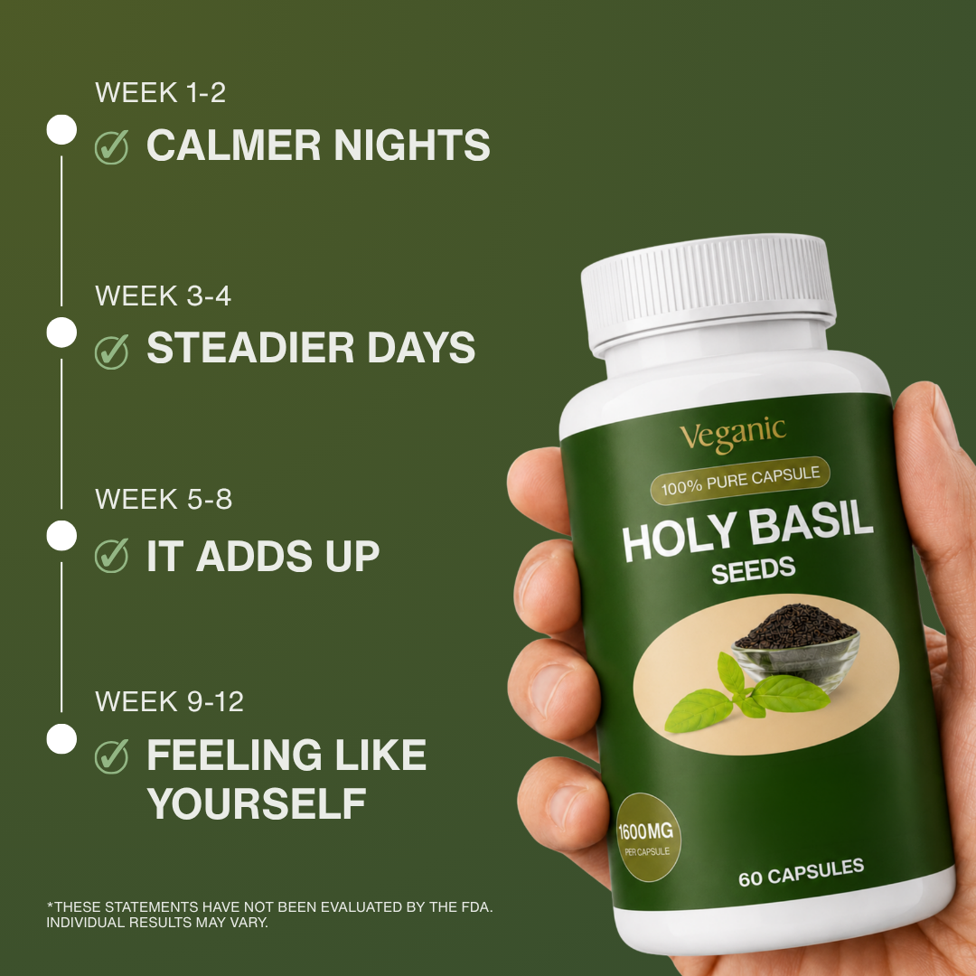 Veganic Holy Basil Capsules — Overnight Blood Sugar Support for Steady Morning Numbers