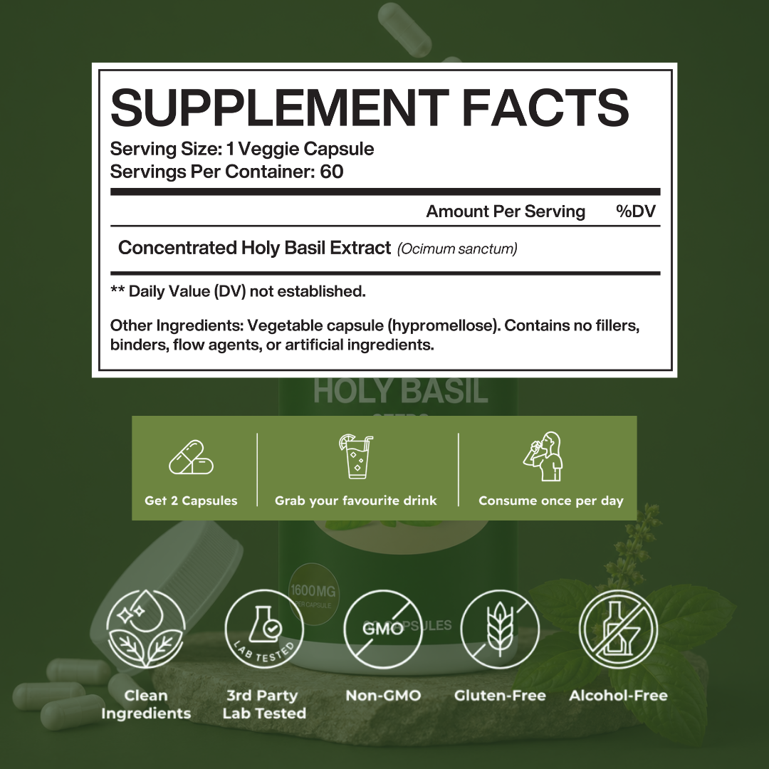 Stable Blood Sugar & Lasting Energy - Herbal Blood Sugar Support Holy Basil Seed Capsules