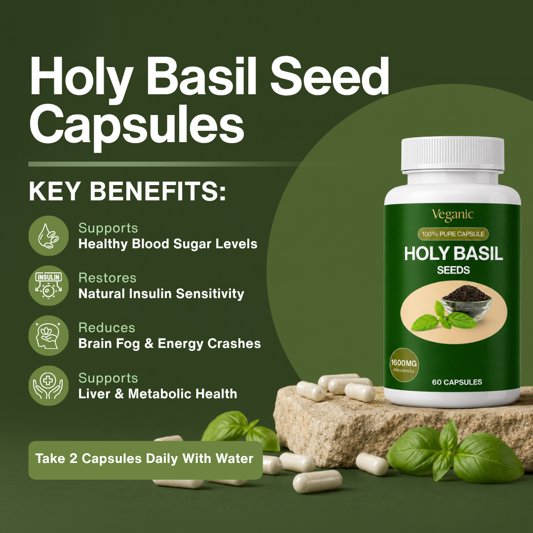 Stable Blood Sugar & Lasting Energy - Herbal Blood Sugar Support Holy Basil Seed Capsules