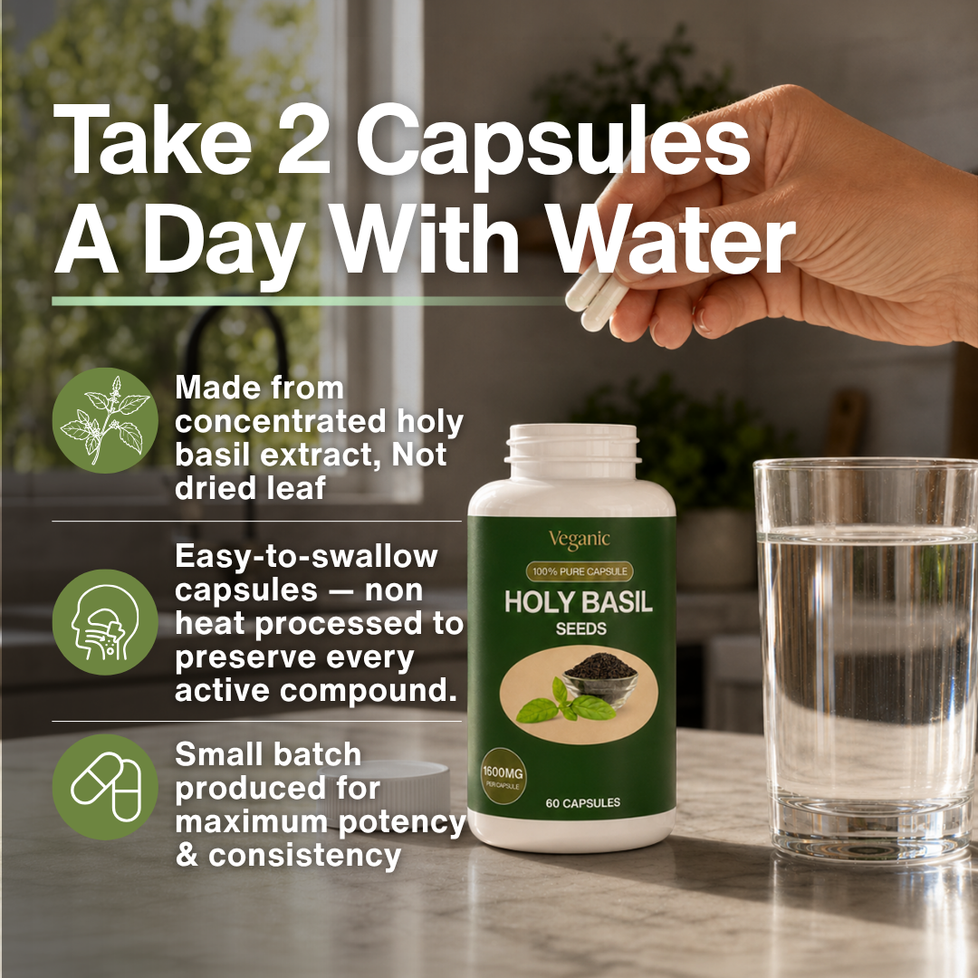 Stable Blood Sugar & Lasting Energy - Herbal Blood Sugar Support Holy Basil Seed Capsules