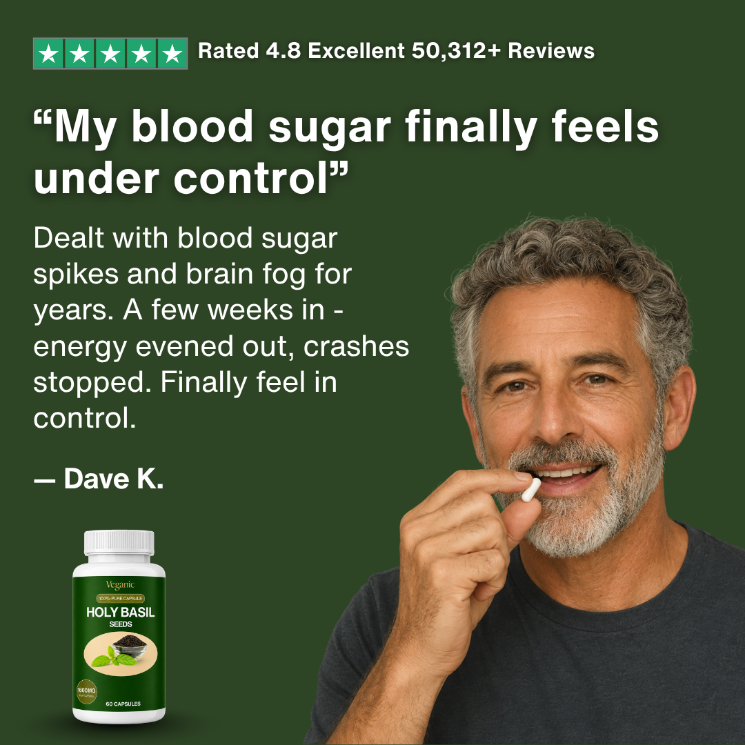 Stable Blood Sugar & Lasting Energy - Herbal Blood Sugar Support Holy Basil Seed Capsules