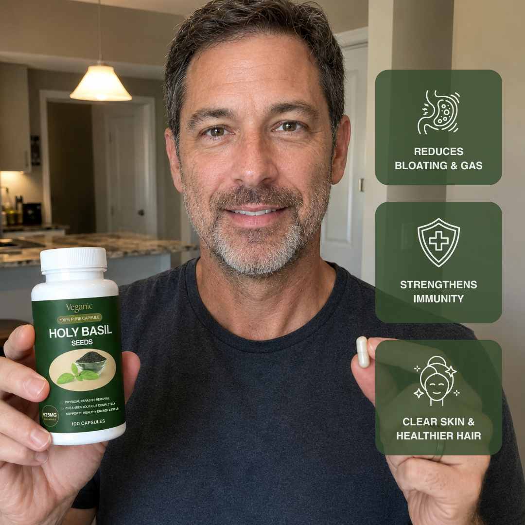 Less Bloating, More Energy, Healthier Gut - Holy Basil Seed Capsules Natural Parasite Detox