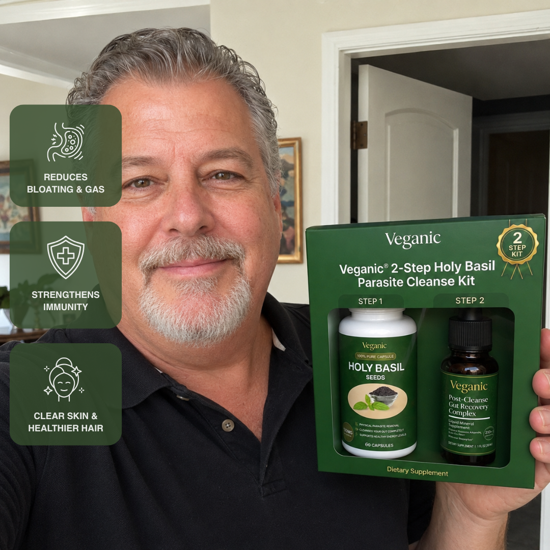 Less Bloating, More Energy, Healthier Gut - Veganic® 2-Step Holy Basil Parasite Cleanse Kit Offer
