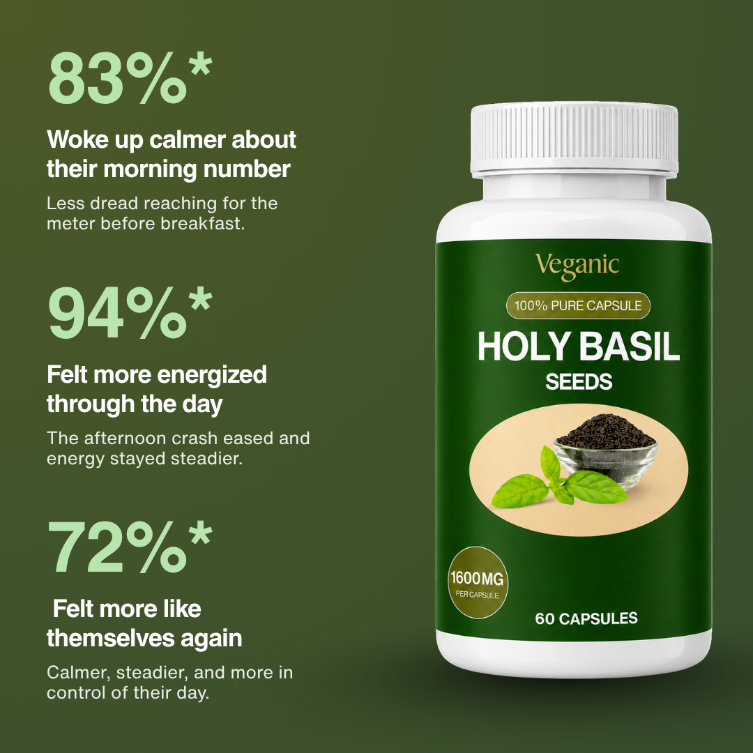 Veganic Holy Basil Capsules — Overnight Blood Sugar Support for Steady Morning Numbers