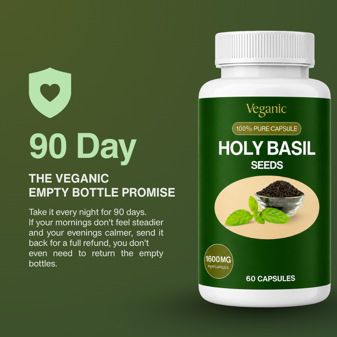 Veganic Holy Basil Capsules — Overnight Blood Sugar Support for Steady Morning Numbers
